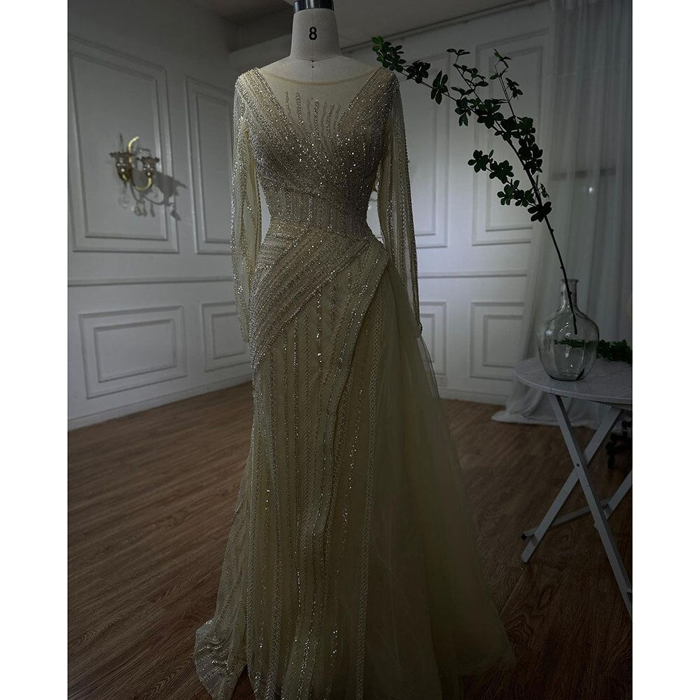 Vestidos de noche de sirena turquesa de lujo con cuentas, de diseñador árabe de Dubái, para mujer, para fiesta de bodas 2025 LA72124 