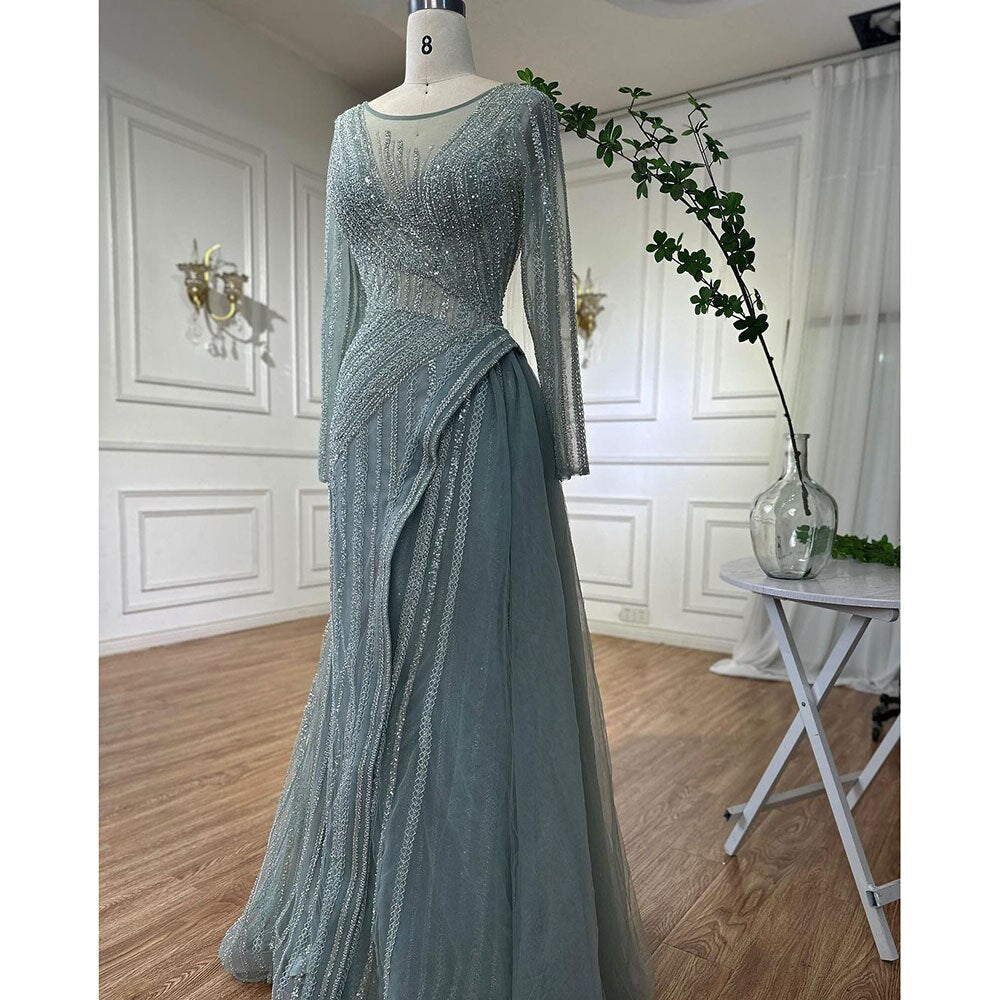 Vestidos de noche de sirena turquesa de lujo con cuentas, de diseñador árabe de Dubái, para mujer, para fiesta de bodas 2025 LA72124 