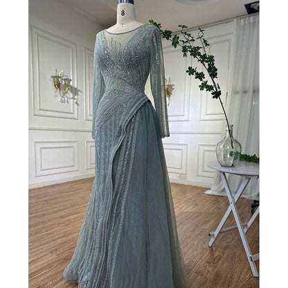 Vestidos de noche de sirena turquesa de lujo con cuentas, de diseñador árabe de Dubái, para mujer, para fiesta de bodas 2025 LA72124 