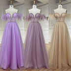 Vestido de noche elegante de Dubái con plumas lilas y cuentas, corte A, estilo árabe, 2025, vestido de lujo para mujer, vestido de fiesta largo LA72326 