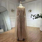 Vestido de noche estilo sirena verde árabe de Dubái con elegantes mangas de capa con cuentas de lujo para mujer, fiesta 2025 LA72562 