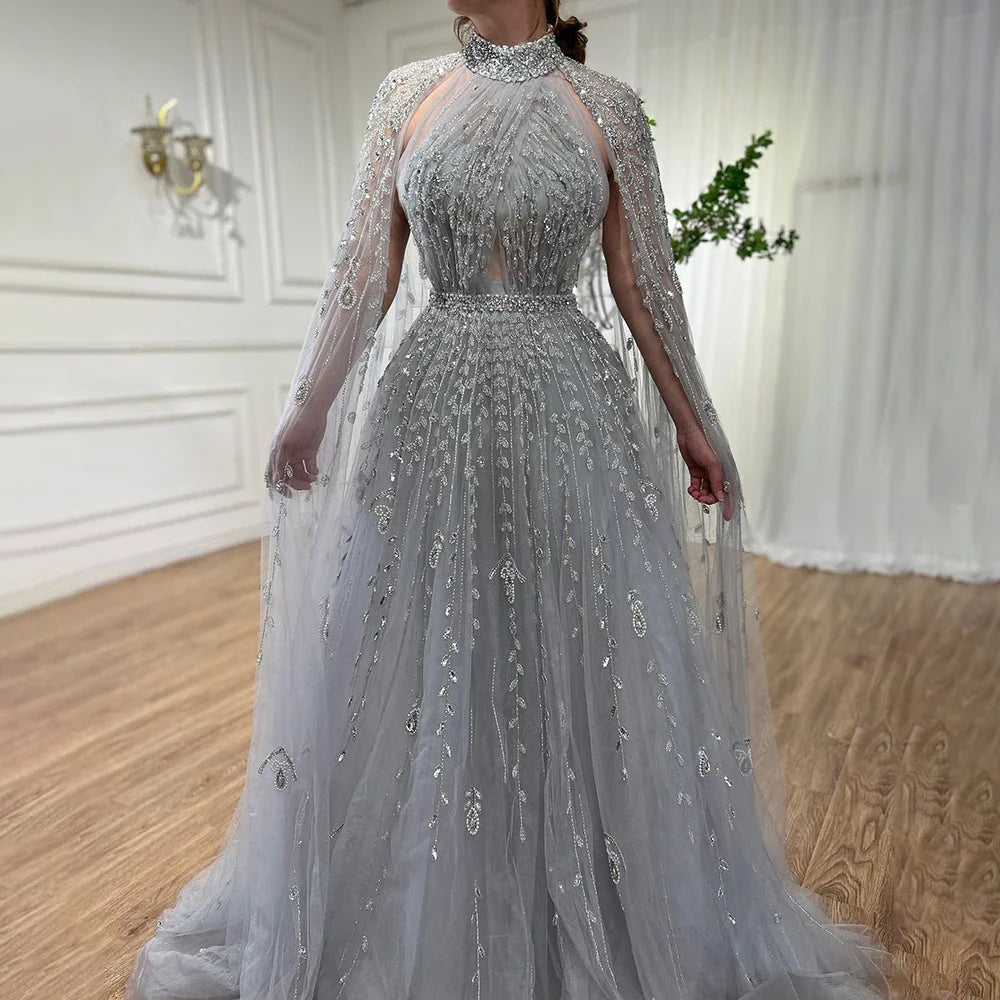 Luxury Evening Dress with Cape Sleeve Long LA71803