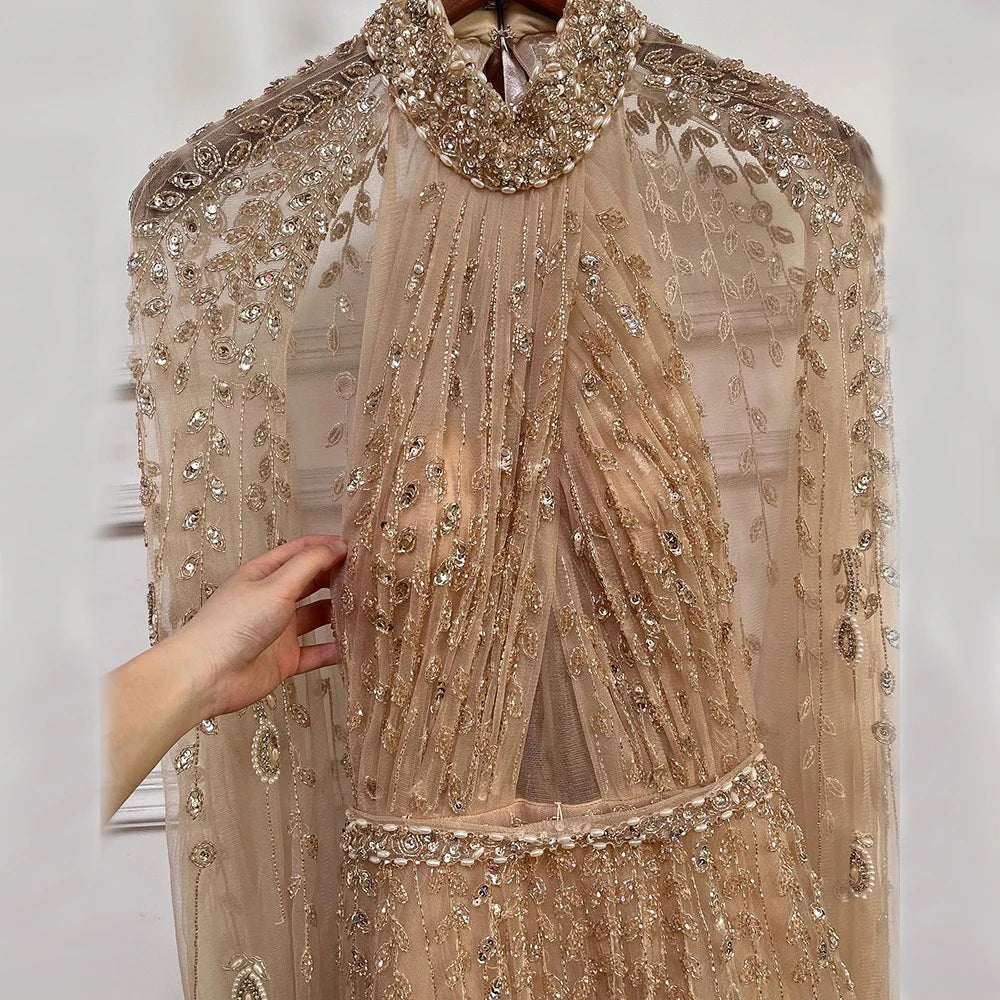 Luxury Evening Dress with Cape Sleeve Long LA71803