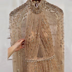 Luxury Evening Dress with Cape Sleeve Long LA71803