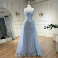 Vestido de noche elegante azul sirena árabe de Dubái con sobrefalda y cuentas para mujer, ideal para bodas 2025 LA72588 