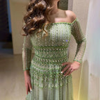 Vestido de noche de lujo estilo sirena, verde salvia, árabe, de Dubái, sin tirantes y con cuentas, para mujer, para boda 2025, LA72350 