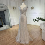 Elegante vestido de noche árabe estilo sirena, sin mangas, color beige, con cuentas, para mujer, para boda, fiesta, 2025, LA72456 