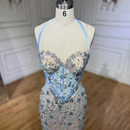 Vestido de noche árabe de lujo con escote sirena azul de Dubái, con cuentas y tirantes finos, para mujer, para boda, 2025, LA72330 