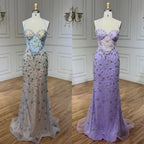 Vestido de noche árabe de lujo con escote sirena azul de Dubái, con cuentas y tirantes finos, para mujer, para boda, 2025, LA72330 