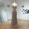 Vestidos de noche estilo sirena con tirantes finos y cuentas color caramelo de Dubái para mujer, para fiesta de bodas 2025 LA72501 