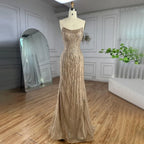 Vestido de noche de lujo estilo sirena color caramelo de Dubái con capa larga y perlas para mujer, ideal para bodas 2025 LA72223 
