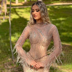 Vestidos de noche largos estilo sirena, con ilusión, perlas, cuentas y plumas, estilo dubaití, 2025, para mujer, para boda o fiesta, LA72245 