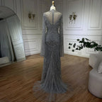 Vestidos de noche elegantes de sirena con encaje y cuentas, estilo árabe, de lujo, color gris, para mujer, para fiesta de bodas, LA72517 