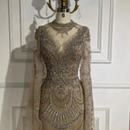 Vestidos de noche elegantes de sirena con encaje y cuentas, estilo árabe, de lujo, color gris, para mujer, para fiesta de bodas, LA72517 