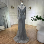 Elegante vestido de noche de lujo con encaje y cuentas de cristal, estilo sirena gris de Dubái, para mujer, para boda, fiesta, 2025, LA72516 