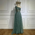 Vestido de noche de lujo con cuentas, corte A, un hombro descubierto, mangas estilo capa, color verde Dubái, para mujer, para fiesta de boda LA72503 