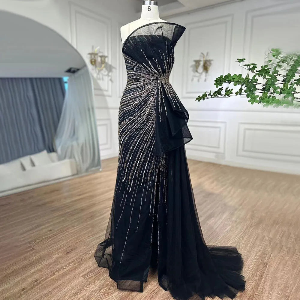 Vestidos de noche de sirena con abertura alta y cuentas verdes de Dubái 2025, vestidos de fiesta para mujer, fiesta de boda LA72090 