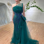 Vestidos de noche de sirena con abertura alta y cuentas verdes de Dubái 2025, vestidos de fiesta para mujer, fiesta de boda LA72090 