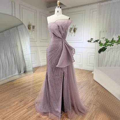 Vestidos de noche de sirena con abertura alta y cuentas verdes de Dubái 2025, vestidos de fiesta para mujer, fiesta de boda LA72090 