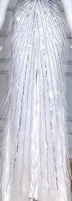 Vestido de noche estilo sirena, de lujo, estilo Dubái, con cuello halter, plumas beige y cuentas, para mujer, para boda, fiesta, 2025, LA70623A 
