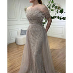 Vestido de noche de sirena azul con cuentas y sobrefalda de lujo de Dubái LA71634