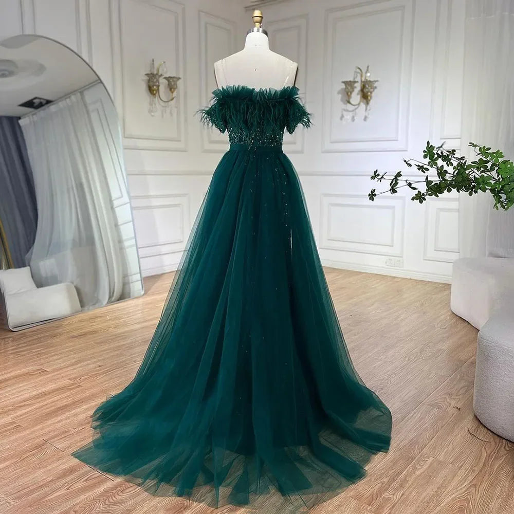 Vestido de noche de sirena azul con cuentas y sobrefalda de lujo de Dubái LA71634