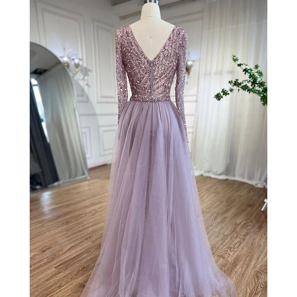 Vestidos de noche musulmanes de lujo en azul con cuentas y sirena de Dubái, con falda desmontable, 2025, para mujer, fiesta, LA71750 