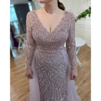 Vestidos de noche musulmanes de lujo en azul con cuentas y sirena de Dubái, con falda desmontable, 2025, para mujer, fiesta, LA71750 