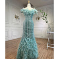 Vestidos de noche de sirena sexys con plumas de cristal de lujo de Dubái Mint, vestidos formales para mujer, fiesta de bodas 2025 LA72095 