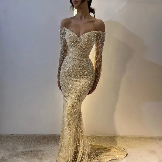 Elegantes schulterfreies Meerjungfrau-Luxus-Abendkleid aus Dubai für Partys LA72243