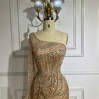Vestido de noche estilo sirena con abertura y plumas, de lujo, color nude, de Dubái, con un solo hombro, para mujer, vestido de fiesta LA72353 