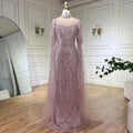 Vestido de noche árabe largo de lujo con mangas abullonadas, estilo sirena, con cuentas, color rosa de Dubái, para mujer, para fiesta de bodas LA71992A 