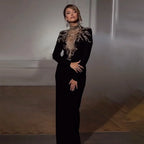 Vestidos de noche árabes de lujo con cuentas y satén estilo sirena de Dubái 2025 para mujer, para fiesta de bodas LA72354 