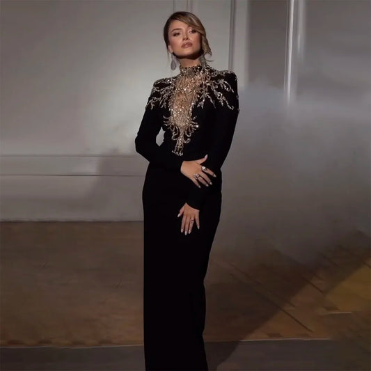 Vestidos de noche árabes de lujo con cuentas y satén estilo sirena de Dubái 2025 para mujer, para fiesta de bodas LA72354 