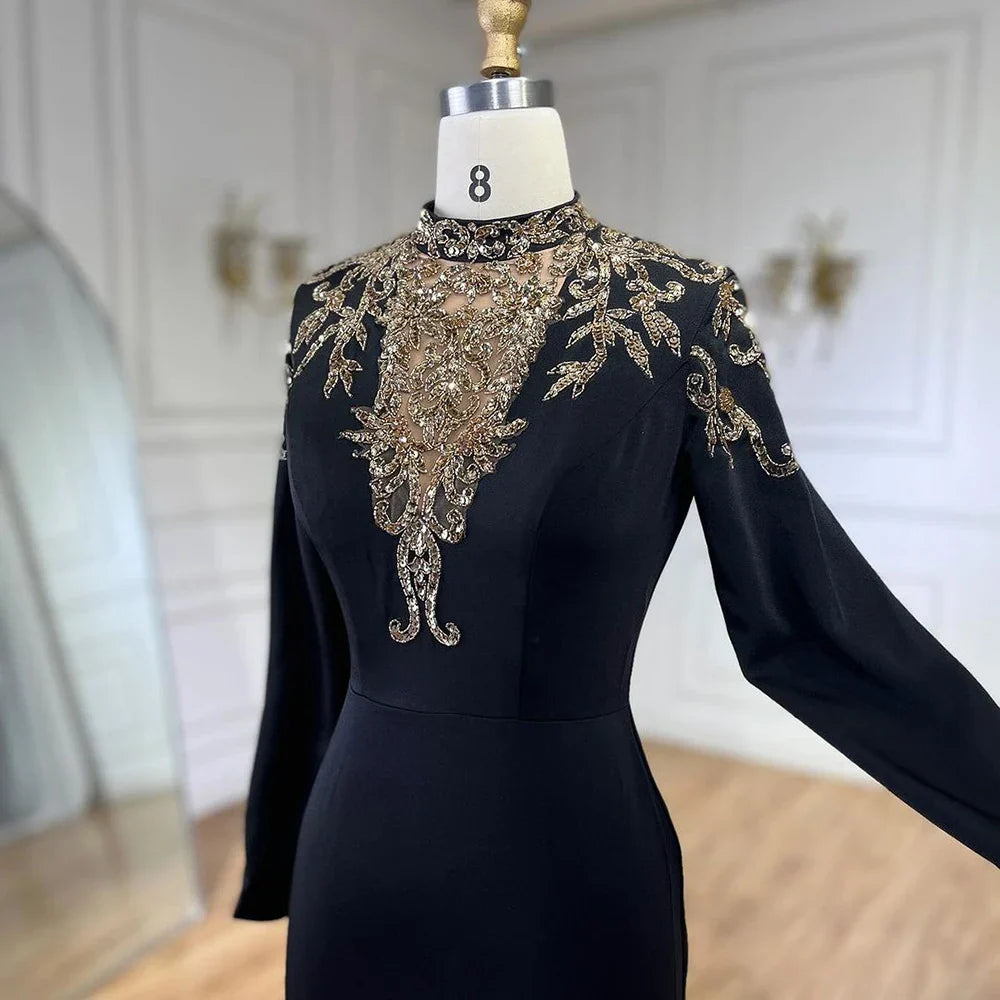 Vestidos de noche árabes de lujo con cuentas y satén estilo sirena de Dubái 2025 para mujer, para fiesta de bodas LA72354 