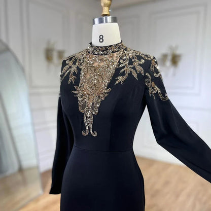 Vestidos de noche árabes de lujo con cuentas y satén estilo sirena de Dubái 2025 para mujer, para fiesta de bodas LA72354 