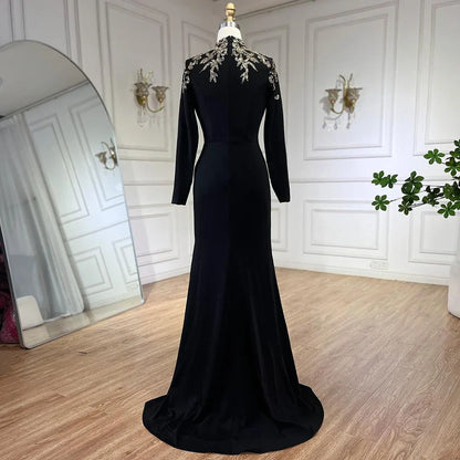 Vestidos de noche árabes de lujo con cuentas y satén estilo sirena de Dubái 2025 para mujer, para fiesta de bodas LA72354 