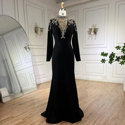 Vestidos de noche árabes de lujo con cuentas y satén estilo sirena de Dubái 2025 para mujer, para fiesta de bodas LA72354 
