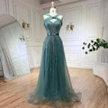 Vestidos de noche de lujo con cuentas y corte sirena con tirantes finos color turquesa de Dubái para mujer, ideal para bodas 2025 LA72322 