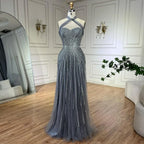 Vestidos de noche de lujo con cuentas y corte sirena con tirantes finos color turquesa de Dubái para mujer, ideal para bodas 2025 LA72322 
