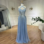 Vestidos de noche de lujo con cuentas y corte sirena con tirantes finos color turquesa de Dubái para mujer, ideal para bodas 2025 LA72322 