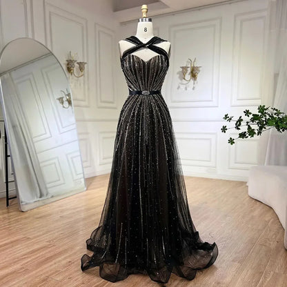 Vestidos de noche de lujo con cuentas y corte sirena con tirantes finos color turquesa de Dubái para mujer, ideal para bodas 2025 LA72322 