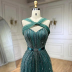 Vestidos de noche de lujo con cuentas y corte sirena con tirantes finos color turquesa de Dubái para mujer, ideal para bodas 2025 LA72322 