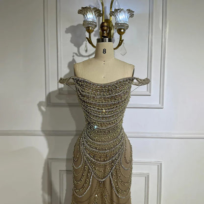 Luxus Kristall Silber Nude Meerjungfrau Dubai Abendkleider LA72253