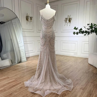 Luxus Kristall Silber Nude Meerjungfrau Dubai Abendkleider LA72253