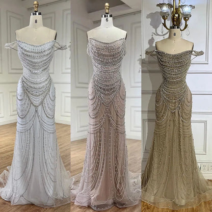 Luxus Kristall Silber Nude Meerjungfrau Dubai Abendkleider LA72253