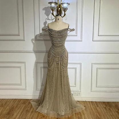 Luxus Kristall Silber Nude Meerjungfrau Dubai Abendkleider LA72253