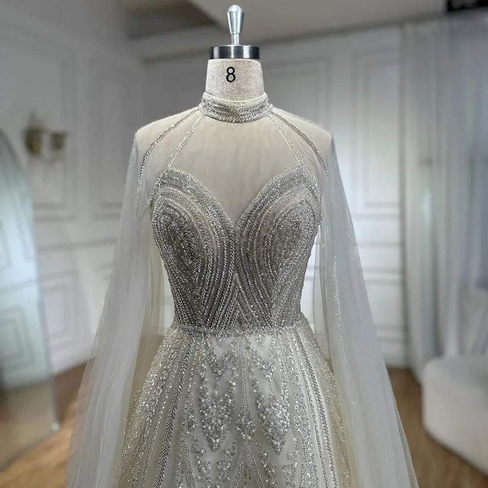 Elegante vestido de noche de lujo con cuentas y mangas abullonadas amarillas de Dubái para mujer, ideal para bodas y fiestas 2025 LA72308 