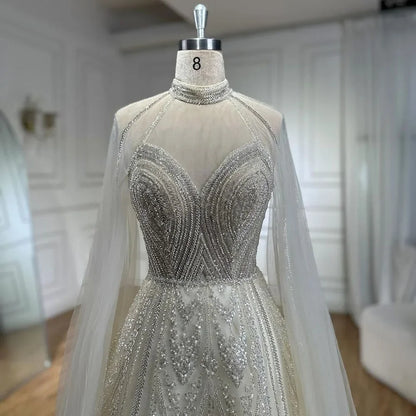 Elegante vestido de noche de lujo con cuentas y mangas abullonadas amarillas de Dubái para mujer, ideal para bodas y fiestas 2025 LA72308 