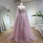 Elegante vestido de noche de lujo con cuentas y mangas abullonadas amarillas de Dubái para mujer, ideal para bodas y fiestas 2025 LA72308 